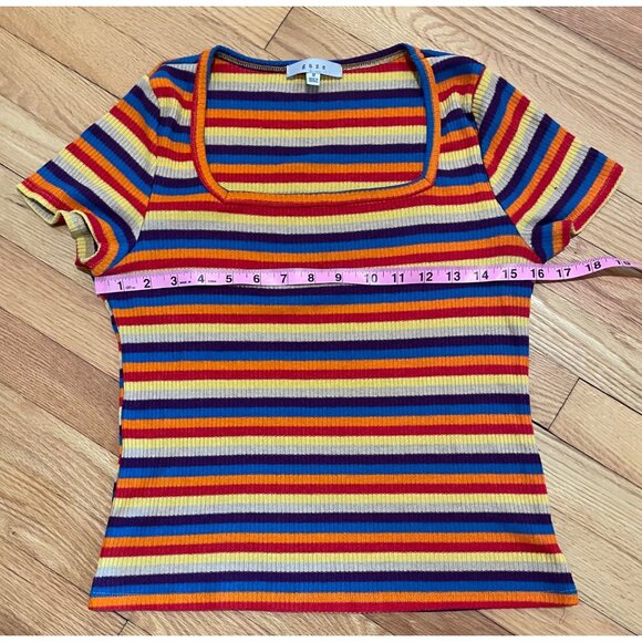 Gaze Womens Striped Retro Cropped Rainbow Baby Tee Size M Y2K Twee Colorful - Picture 7 of 9